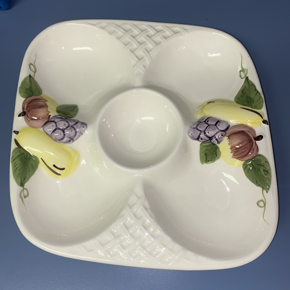 Vintage Italian Ceramic 5 Section Dip Bowl Fruit Motif See description **